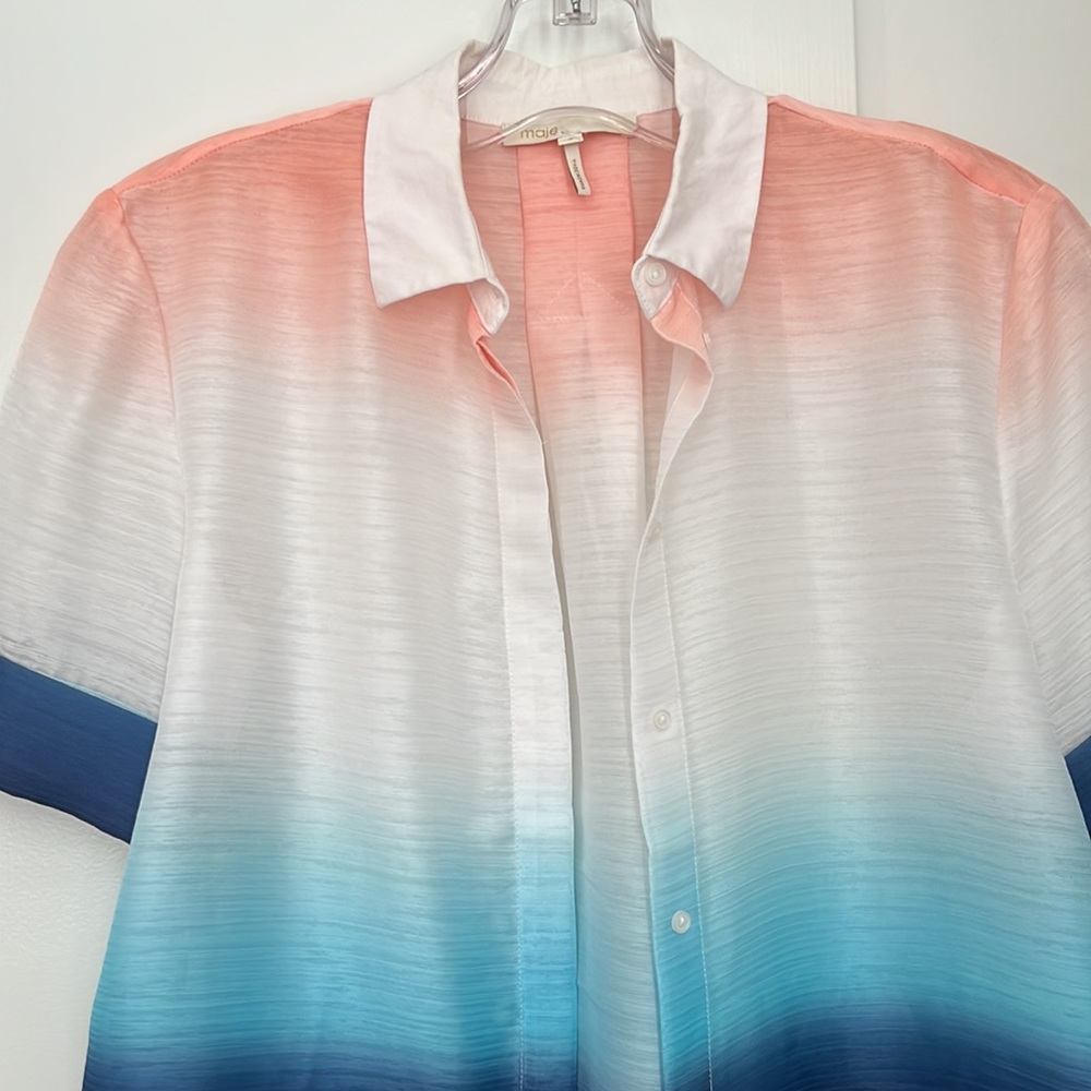 Maje Gradient Button Down Shirt - White, Orange, … - image 5